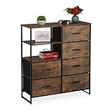 Relaxdays Sideboard in Stile Industriale, Credenza a 6 Cassetti, 3 Ripiani Aperti, HxLxP 92x84x32 cm, Marrone Scuro/Nero