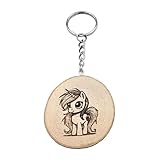 Promotech Little Pony - Portachiavi in legno con unicorno, realizzato a mano, inciso a laser, legno naturale, W5L5
