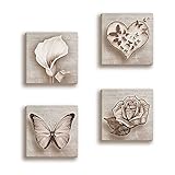 Lupia - Set 4 Quadri Moderni Shabby su Carta Telata, Pronti da Appendere, Decorazione Originale per Cucina e Ufficio, 16x16 cm, Carta, Idea Regalo bomboniera, Farfalla Calla Rosa e Cuore