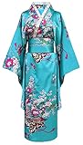 Bon amixyl, Kimono giapponese tradizionale da donna, Yukata, con vestito, per cosplay, in raso, blu, M