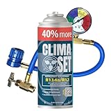 Clima Set Sostituzione gas R134a 1 x 235 g + tubo per aria condizionata auto - per auto 1995-2016 - Refrigerante per aria condizionata automobilistica - gas per climatizzatore auto