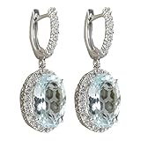 Haloppe Orecchini a cerchio da donna, ovali con finto acquamarina, monachella, Metallo