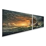bilderfelix Quadro su tela Vecchia nave a vela sfida le onde del mare in tempesta - Tela 160x40 cm - 2 pannelli