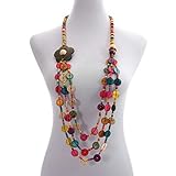Theaque Collana girocollo in perline di legno con guscio di cocco di Boemia Etnico africano colorato lungo strati Bob multistrato fiore geometrico (Colorato 2)