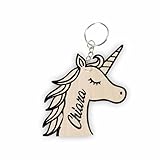 Portachiavi in legno ad anello creativi, personalizzato e personalizzabile inciso - Idea Regalo per papà mamma insegnanti maestre studenti fidanzamento nuova casa (Unicorno)