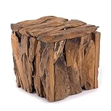 Bauletto in teak 30 | 30 x 30 x 30 cm (altezza x larghezza x profondità), legno riciclato eroso | Pouf in legno anticato naturale, sgabello in legno stile shabby