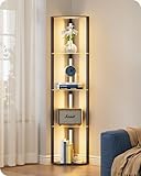 EDISHINE Lampada da Terra con Mensole in Vetro, Dimmabile Continuamente, 3 Temperature di Colore, Interruttore a Pedale, Libreria ad Angolo in Legno con Luce LED per Soggiorno, Camera da Letto, Nero