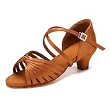 YCALCP Scarpe da Ballo Latino Americano per Bambina Marrone con Punta Aperta Scarpe da Ballo per la Pratica della Salsa Bachata, 37 EU