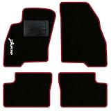 QUEMAR Tappetini Auto compatibili con Grande Punto 2005-2018 / Kit Tappeti in Moquette e Gomma su Misura (Set 2 Anteriori + 2 Posteriori) / Ricami e Colori Personalizzati (Bordo Rosso, 1 Ricamo)