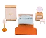 Hape Camera Matrimoniale in legno, Arredo in miniatura per la casa delle bambole, Mobili giocattolo per bambini dai 3 anni