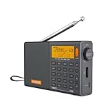 XHDATA D-808 Radio digitale portatile FM stereo/SW/MW/LW SSB RDS Air Band Radio multi altoparlante con display LCD Sveglia Antenna esterna e 2000mah batteria (grigio)