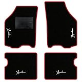 QUEMAR Tappetini Auto compatibili con Lancia Ypsilon 3 porte 2003-2011/ Kit Tappeti Moquette e Gomma su Misura (Set 2 Anteriori + 2 Poster.)/ Ricami e Colori Personalizzati (Bordo Rosso, 4 Ricami)