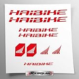 Kit adesivi compatibile con telaio MTB Mountainbike e casco | decals sticker Decalcomanie bici scritte loghi | Stickersland® - Haibik (Rosso Lucido)
