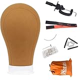 Xtrend Head Professional Brown Mannequin Canvas Block Head for Making/Drying/Styling Wigs with Table Clamp Stand and T Pins Wig Cap