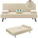TDHLW off White, 4 Pezzi Copridivano Elasticizzato per Futon, Copridivano Letto con Braccioli Rimovibili e Portabicchieri, Copridivano per Bambini e Animali Domestici
