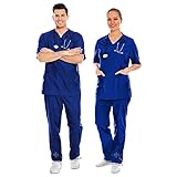 AIESI® Divisa Sanitaria Uomo Donna in Cotone 100% sanforizzato Pantaloni e Casacca Scollo a V, Taglia M Blu Royal