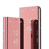 QIWEIQING Custodia compatibile con Samsung Galaxy Note 9 a libro Specchio Makeup Smart View Stand Custodia Flip Case Cover per Samsung Galaxy Note 9 Flip Mirror Rosa Oro QH