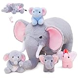OUOZZZ Set di 5 animali di peluche a forma di elefante, con 4 animali di peluche a forma di elefante, nella pancia, regalo di compleanno per bambini