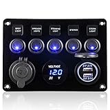 Geloo Pannello Interruttori 5 Gang 12V/24V Impermeabile Doppia Presa USB Voltmetro Digitale Interruttore Bilanciere per Auto Barca Camper e Camion