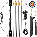 Clianle Set arco e frecce per adulti, arco ricurvo smontabile per principianti e giovani destrimani e mancini, archi lunghi e frecce con rilascio dell'arco e protezione per il braccio-50lb