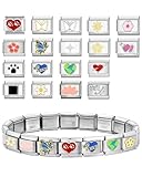 BPTRKOM Bracciale italiano da 18 pezzi - cinturino in acciaio inossidabile da 9 mm con strumento di apertura (stili casuali)