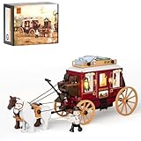 FUNWHOLE Diligenza del West con Luci – Set da 293 Pezzi con Cavalli, Modello da Collezione per Appassionati del Selvaggio West