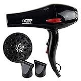 ID Design italiano | Asciugacapelli professionale con diffusore; 2 velocità e 3 livelli di calore - Potente motore da 2400 W - Colore nero