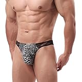 ZC8bdbd Slip sexy da uomo in pizzo leopardato perizoma vita bassa T-back mutandine con sacchetto vuoto, Nero leopardato., Medium