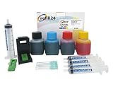 refill24 Kit di ricarica compatibile per cartucce d'inchiostro HP 304, 304 XL nero e a colori, con clip e accessori + 200 ml inchiostro