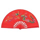 KIMISS Ventaglio da Combattimento, Tai Chi Rosso Arti Marziali Kung Fu Ventaglio di bambù Mano Destra Wushu Allenamento Pratica di Danza