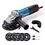 DongCheng Smerigliatrice angolare 1100 W, 125 mm, velocità a vuoto: 11.800 min-1, copertura a sgancio rapido, impugnatura aggiuntiva, 2 dischi abrasivi e 2 dischi da taglio