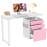 BAKAJI Scrivania con Cassettiera 3 Cassetti Tavolo da Lavoro Porta Pc Computer in Legno con Struttura in Acciaio Design Moderno 120 x 50 x 75 cm Arredamento Casa Ufficio Cameretta (Rosa)