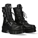NEW ROCK Stivali Donna Piattaforma Fibbie Spiedini Cerniera Nero TANK Metallic Collection Black Woman Boots M.WALL373-S6, Nero , 37 EU