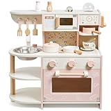 Cucina giocattolo per bambini, giocattoli in legno per bambini, set da gioco con caffettiera, accessori da cucina, regalo per ragazze e ragazzi dai 3 ai 6 anni