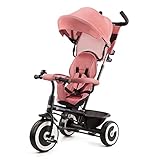 Kinderkraft ASTON Triciclo bambini dai 9 Mesi fino 25 kg, Passeggino con Maniglione regolabile, Bici, Sedile girevole Fronte Mamma e Strada, Cappottina pieghevole, Ruota libera, Rosa