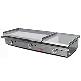 MBH - Fry top professionali a gas due zone 800x400+400x400 mm in acciaio laminato piastra lisciada economica da banco per cucine di bar e ristoranti.