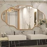 Clevich Specchio asimmetrico Grande 66 x 116 cm, Specchio da Parete Decorativo Dorato Con Cornice InAlluminio,design sottile e moderno, per Soggiorno, Camera da Letto, Corridoio Specchio da Appendere