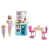 Barbie - Sisters Baking, playset per divertirsi in cucina con bambole Chelsea e 15 accessori a tema, servizio da pranzo incluso, giocattolo per bambini, 3+ anni, HBX03