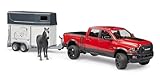 bruder 02501 - RAM 2500 Power Wagon con rimorchio per cavalli e cavallo, fuoristrada, jeep, veicolo, trasportatore di animali