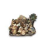 Generico Grotta Capanna effetto Roccia PRESEPE di Natale Completa di Natività da 8 Pezzi con 3 Re Magi Scenario su tronco in Resina statuine pastori Dimensioni 16x7x h.12 cm Napoletano