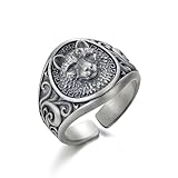Anello in Acciaio Inossidabile per Uomo, Anello con testa di lupo vichingo, Anello Chevalier Uomo Donna