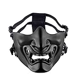 AOUTACC Airsoft Mezza maschera facciale, mostro demone malvagio Kabuki Samurai Hannya Oni maschera protettiva mezza faccia maschera palla mascherata, festa, Halloween (nero)