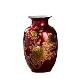 Vaso rosso vasi di fiori in ceramica orientale con disegno di peonia per la casa, il soggiorno e il matrimonio, grande 23 cm