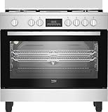 Beko Cucina a Gas 90x60 cm, BGM11226EX, Serie bPRO 500 Forno Multifunzione 111L, Piano Cottura 5 Fuochi con Tripla Corona, Griglie in Ghisa, Touch Control, Inox/Nero, Classe A+