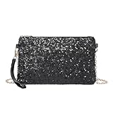 Miss Lulu Pochette Donna Elegante - Pochette con glitter sottili Con Catena in Metallo e Cinturino da Polso per Feste, Balli, Matrimoni