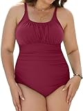 CheChury Costumi da Bagno Taglie Forti Costume Intero Donna Contenitivo Pancia Costumi Piscina Mare Costume Intero Curvy Costume da Bagno Intero Donna Push up Swimwear Scollo a U Costumi Un Pezzo