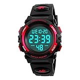 Digitale Orologio Impermeabile Outdoor Sportivo Militare Tattica Quarzo Orologi da Polso Plastica Lunetta e Gomma Band Sveglia Data Calendario Cronometro LED Numero Display Uomo Donna (Piccolo Rosso)