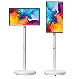 Hydravex Monitor Touchscreen Intelligente da 21,5 Pollici, Supporto TV Portatile 1080p su Ruote, Android 14, Batteria Integrata da 6000 mAh, Monitor Girevole e Girevole White-6+128G