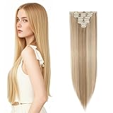 Set di 8 extension con clip in extension, capelli veri, a testa piena, 66 cm, realistiche e naturali, per donne e ragazze (biondo chiaro)