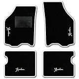 QUEMAR Tappetini Auto compatibili con Lancia Ypsilon 3 porte 2003-2011/ Kit Tappeti Moquette e Gomma su Misura (Set 2 Anteriori + 2 Poster.)/ Ricami e Colori Personalizzati (Bordo Bianco, 4 Ricami)